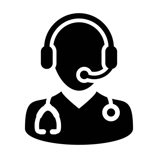 Doctor Icon - Vector consulta en línea con el símbolo de auriculares en ilustración pictograma de glifo — Archivo Imágenes Vectoriales
