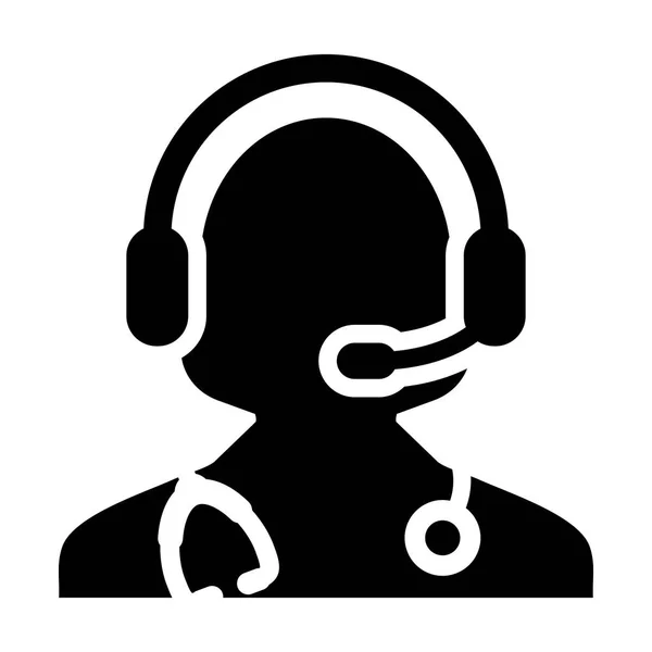 Mujer Doctor Icono - Vector consulta en línea con el símbolo de auriculares en ilustración pictograma de glifo — Vector de stock