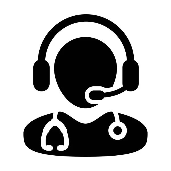 Doctor Icon - Vector consulta en línea con el símbolo de auriculares en ilustración pictograma de glifo — Vector de stock