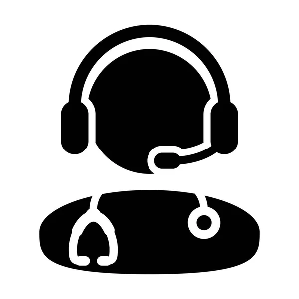Doctor ikon-vektor online samråd med hörlurar symbol i Glyph piktogram illustration — Stock vektor
