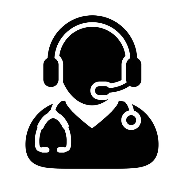 Doctor Icon - Consultation en ligne vectorielle avec le symbole du casque dans l'illustration du pictogramme Glyphe — Image vectorielle