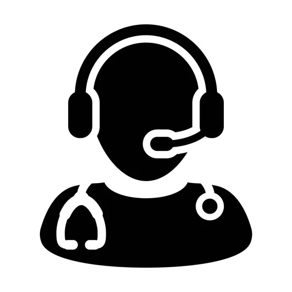 Dokter icon-vector online consultatie met koptelefoon symbool in glyph pictogram illustratie — Stockvector