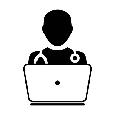 Dizüstü bilgisayar ile doktor simge vektör Online Konsültasyon