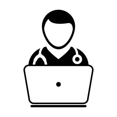 Dizüstü bilgisayar ile doktor simge vektör Online Konsültasyon