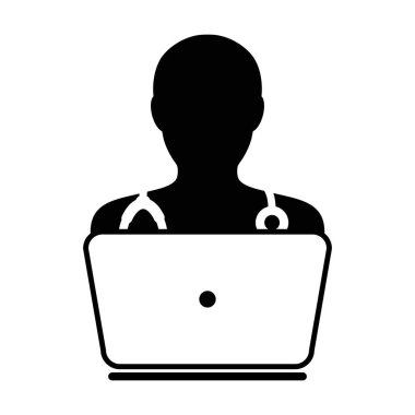Dizüstü bilgisayar ile doktor simge vektör Online Konsültasyon
