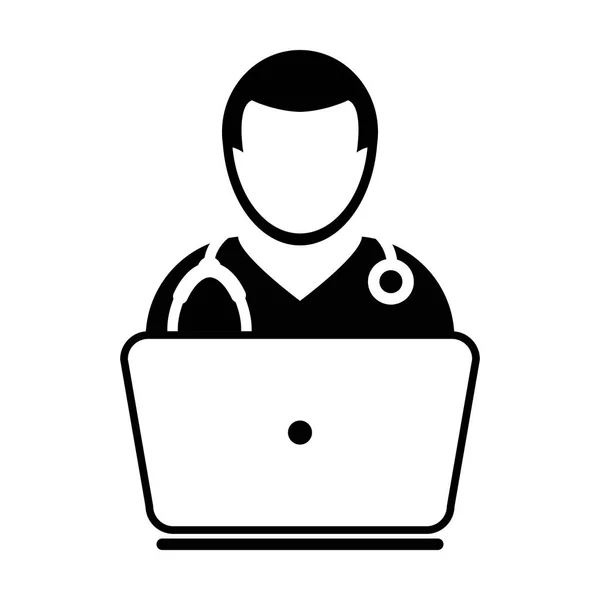 De Online raadpleging arts Icon Vector met laptop — Stockvector
