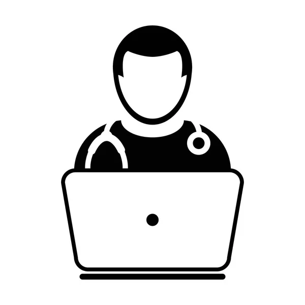 Consulta em linha do vetor do ícone do doutor com computador portátil — Vetor de Stock