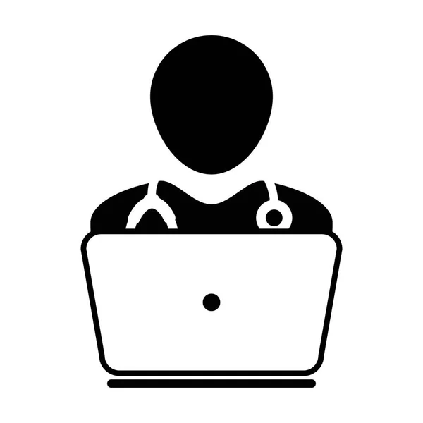 Doctor Icon Vector consulta en línea con ordenador portátil — Vector de stock