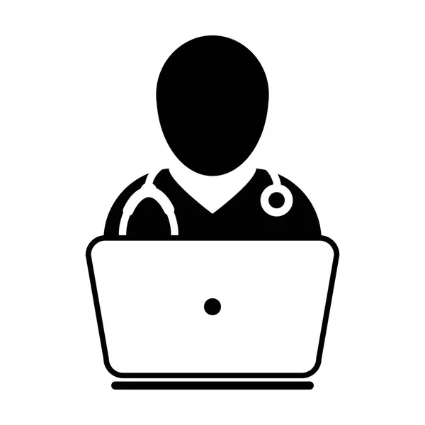 Consulta em linha do vetor do ícone do doutor com computador portátil — Vetor de Stock
