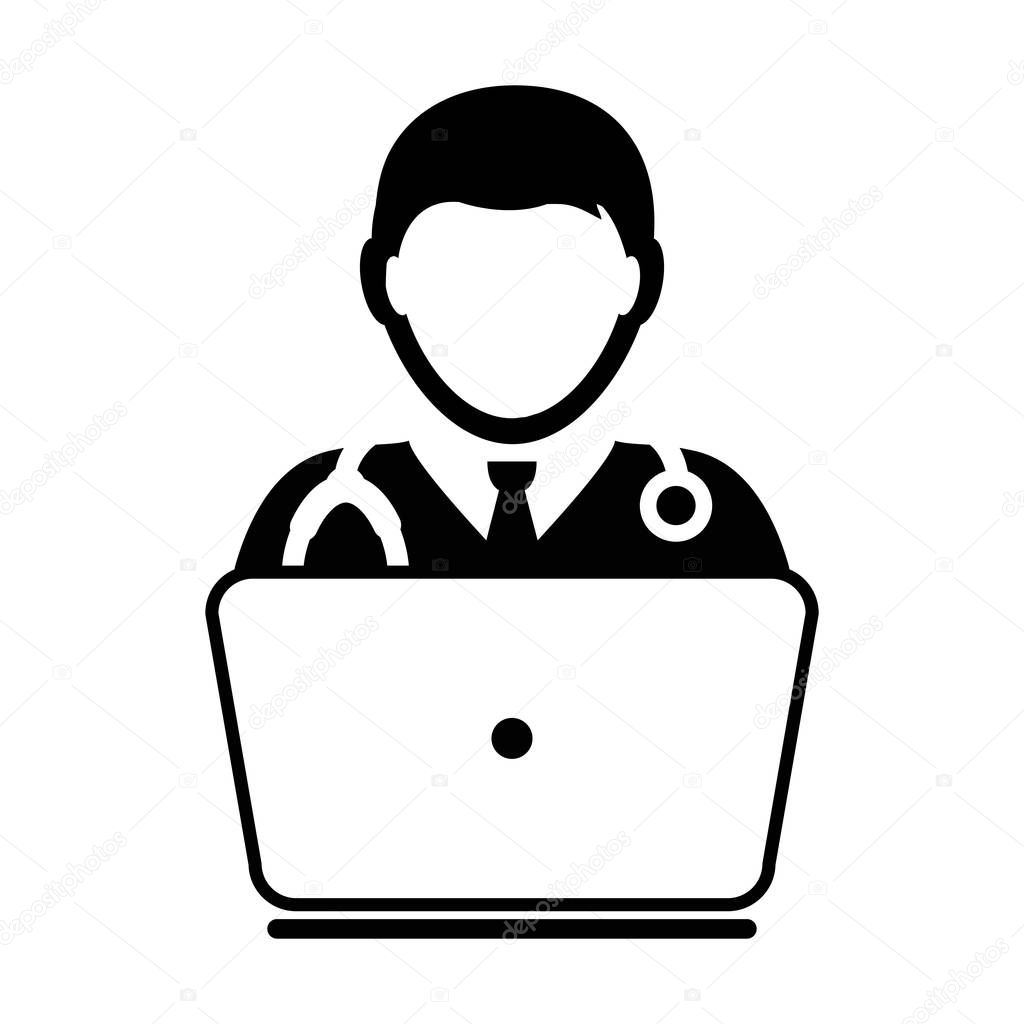 Doctor Icon Vector Online Consultation With Laptop Computer