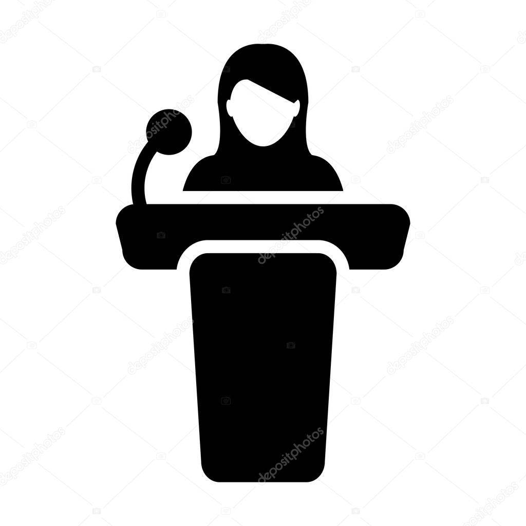 Woman Person Icon Vector Public Speaker on Podium illustration