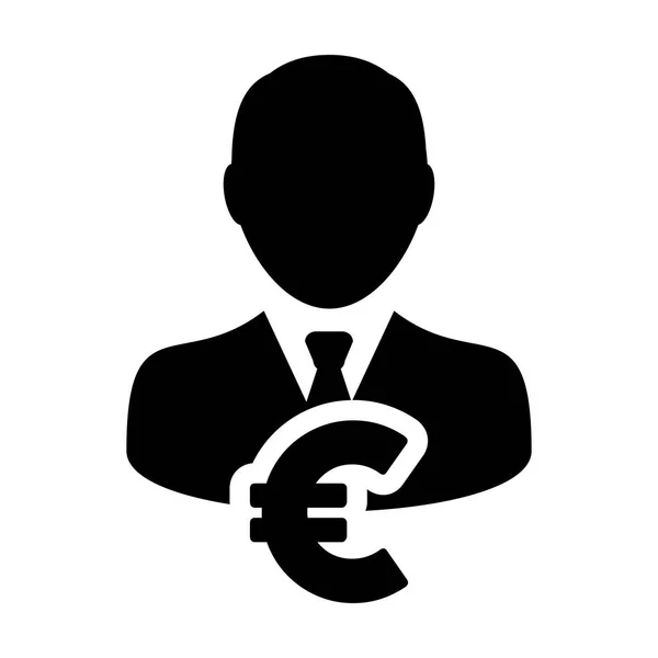 Euro Sign Icon Vector Symbol Currency With Male Person Avatar in Glyph Pictogram illustration