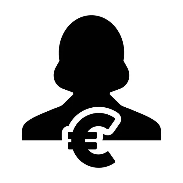 Euro znak ikona wektor Symbol waluty z kobiet osoba Avatar glifów piktogram ilustracji — Wektor stockowy