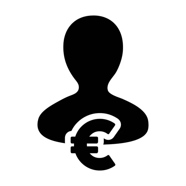 Euro Signo Ícone Vetor Símbolo Moeda Com Pessoa Masculina Avatar em Glyph Pictogram ilustração —  Vetores de Stock