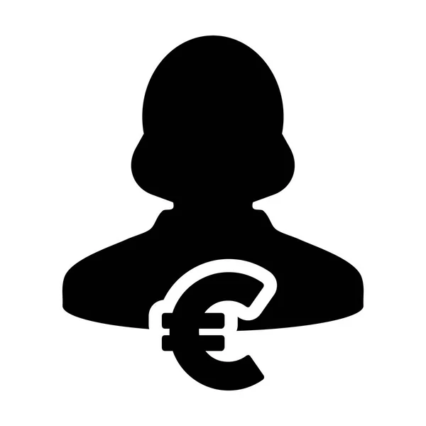 Euro Signo Ícone Vetor Símbolo Moeda Com Pessoa Feminina Avatar em glifo pictograma ilustração —  Vetores de Stock