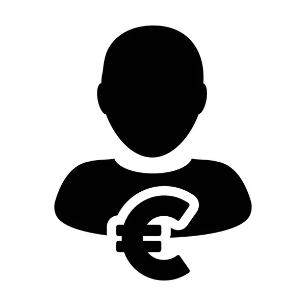 Euro Zeichen Symbol Vektor Symbol Währung mit männlicher Person Avatar in Glyphen Piktogramm Illustration — Stockvektor