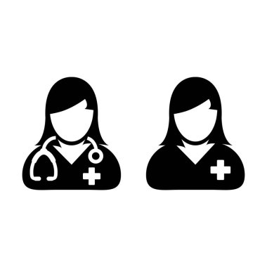 Doktor simge vektör hastası Tıbbi Danışma ve sembol glif piktogram çizimde Yardımcısı kadın Avatar