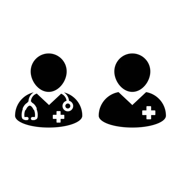 Dokter Icon Vector patiënt medische raadpleging en assistent mannelijke Avatar in symbool Glyph Pictogram afbeelding — Stockvector