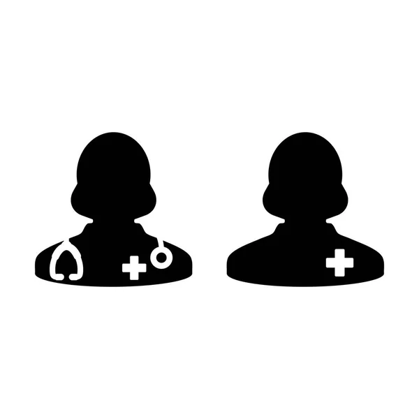 Dokter Icon Vector patiënt medische raadpleging en assistent vrouwelijke Avatar in symbool Glyph Pictogram afbeelding — Stockvector