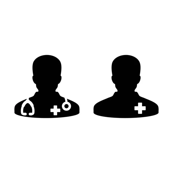 Dokter Icon Vector patiënt medische raadpleging en assistent mannelijke Avatar in symbool Glyph Pictogram afbeelding — Stockvector