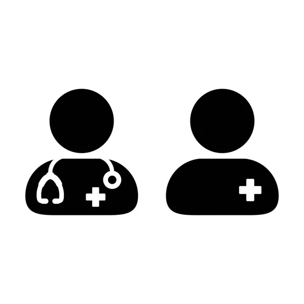 Konsultacji lekarskiej pacjent wektor ikona lekarz i asystent mężczyzna Avatar ilustracji Symbol glifów piktogram — Wektor stockowy