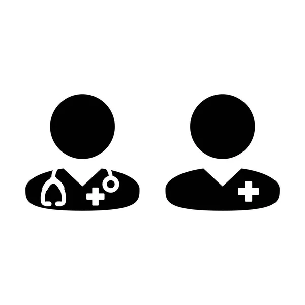 Doctor Icono Vector Paciente Consulta Médica y Asistente Avatar Masculino en Ilustración de Pictograma de Glifo de Símbolo — Archivo Imágenes Vectoriales