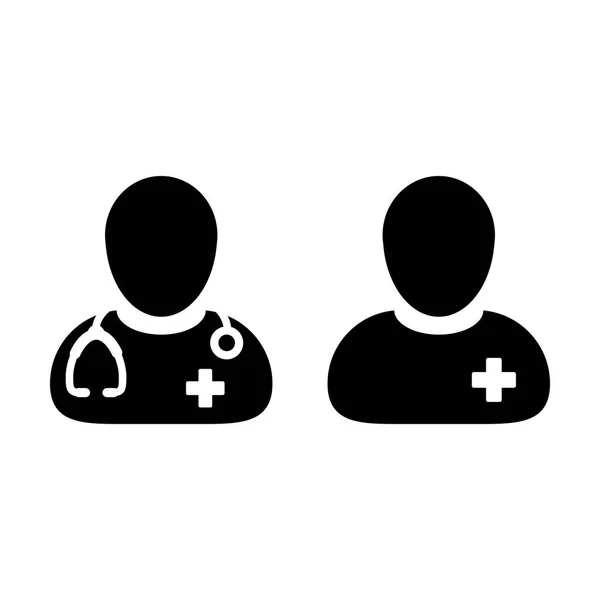 Doctor Icono Vector Paciente Consulta Médica y Asistente Avatar Masculino en Ilustración de Pictograma de Glifo de Símbolo — Vector de stock