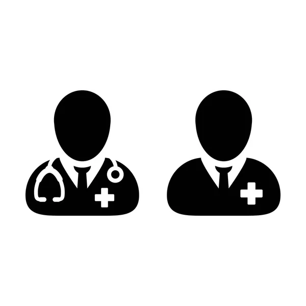 Dokter Icon Vector patiënt medische raadpleging en assistent mannelijke Avatar in symbool Glyph Pictogram afbeelding — Stockvector