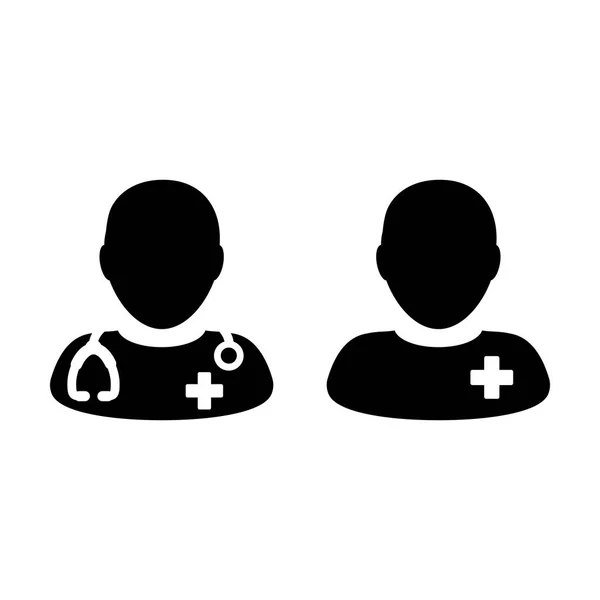 Doktor ikonu vektorové pacient lékařská konzultace a pomocníka mužského avatara piktogram glyf Symbol obrázku — Stockový vektor