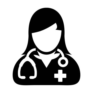 Doktor simge vektör Tıbbi Danışma kadın hekim kişi Avatar ile stetoskop ve glif sembolü piktogram çapraz illüstrasyon