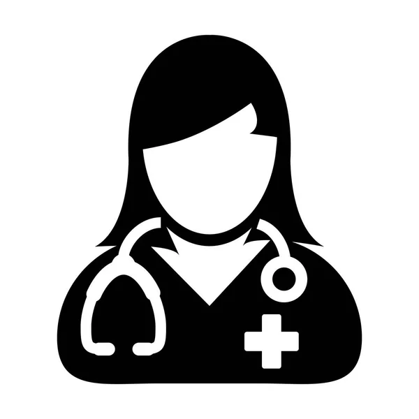 Orvos ikon vektor orvosi konzultáció női orvos személyt Avatar a sztetoszkóp és Cross karakterjel szimbólum piktogram illusztráció — Stock Vector