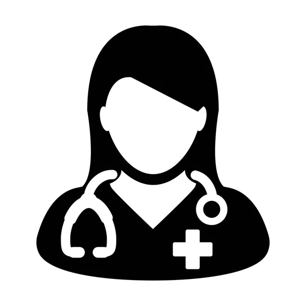 Orvos ikon vektor orvosi konzultáció női orvos személyt Avatar a sztetoszkóp és Cross karakterjel szimbólum piktogram illusztráció — Stock Vector
