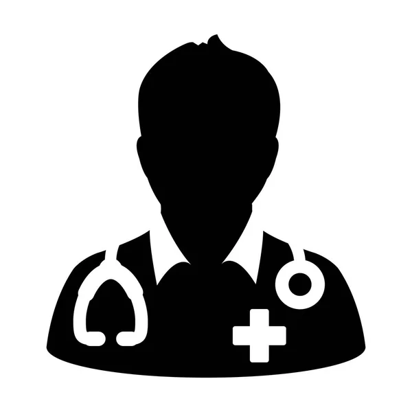 Doctor Icon Vector Medical Consultation Male Physician Person Avatar With Stethoscope and Cross Symbol Glyph Pictogram illustration — Stock Vector