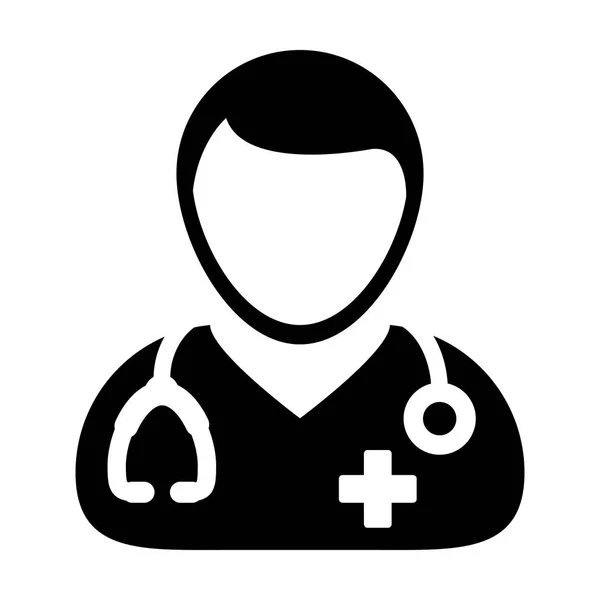 Médico Icono Vector Consulta Médica Hombre Médico Persona Avatar Con Estetoscopio y Cruz Símbolo Glifo Pictograma ilustración — Vector de stock