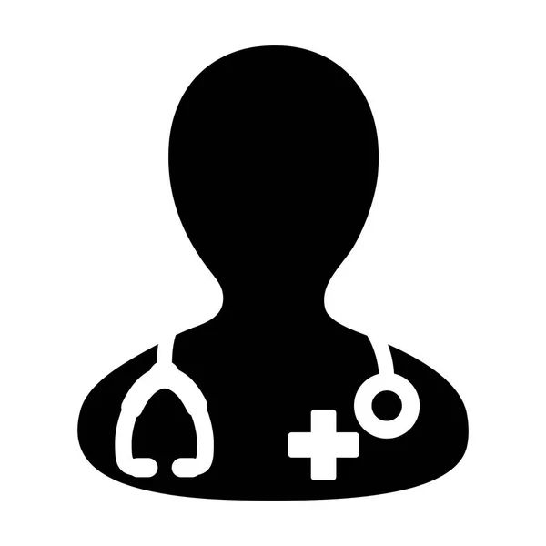 Dokter Icon Vector medische raadpleging mannelijke arts persoon Avatar met stethoscoop en kruis symbool Glyph Pictogram illustratie — Stockvector