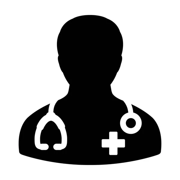 Dokter Icon Vector medische raadpleging mannelijke arts persoon Avatar met stethoscoop en kruis symbool Glyph Pictogram illustratie — Stockvector