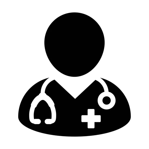 Médico Icono Vector Consulta Médica Hombre Médico Persona Avatar Con Estetoscopio y Cruz Símbolo Glifo Pictograma ilustración — Archivo Imágenes Vectoriales