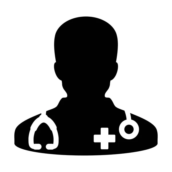 Doctor Icon Vector Medical Consultation Male Physician Person Avatar With Stethoscope and Cross Symbol Glyph Pictogram illustration — Stock Vector