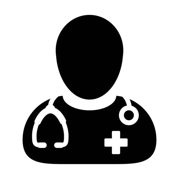 Doktor simge vektör Tıbbi Danışma erkek doktor kişi Avatar ile stetoskop ve haç sembolü glif piktogram illüstrasyon — Stok Vektör