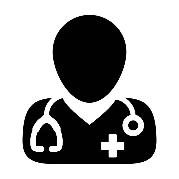 Médico Icono Vector Consulta Médica Hombre Médico Persona Avatar Con Estetoscopio y Cruz Símbolo Glifo Pictograma ilustración — Archivo Imágenes Vectoriales