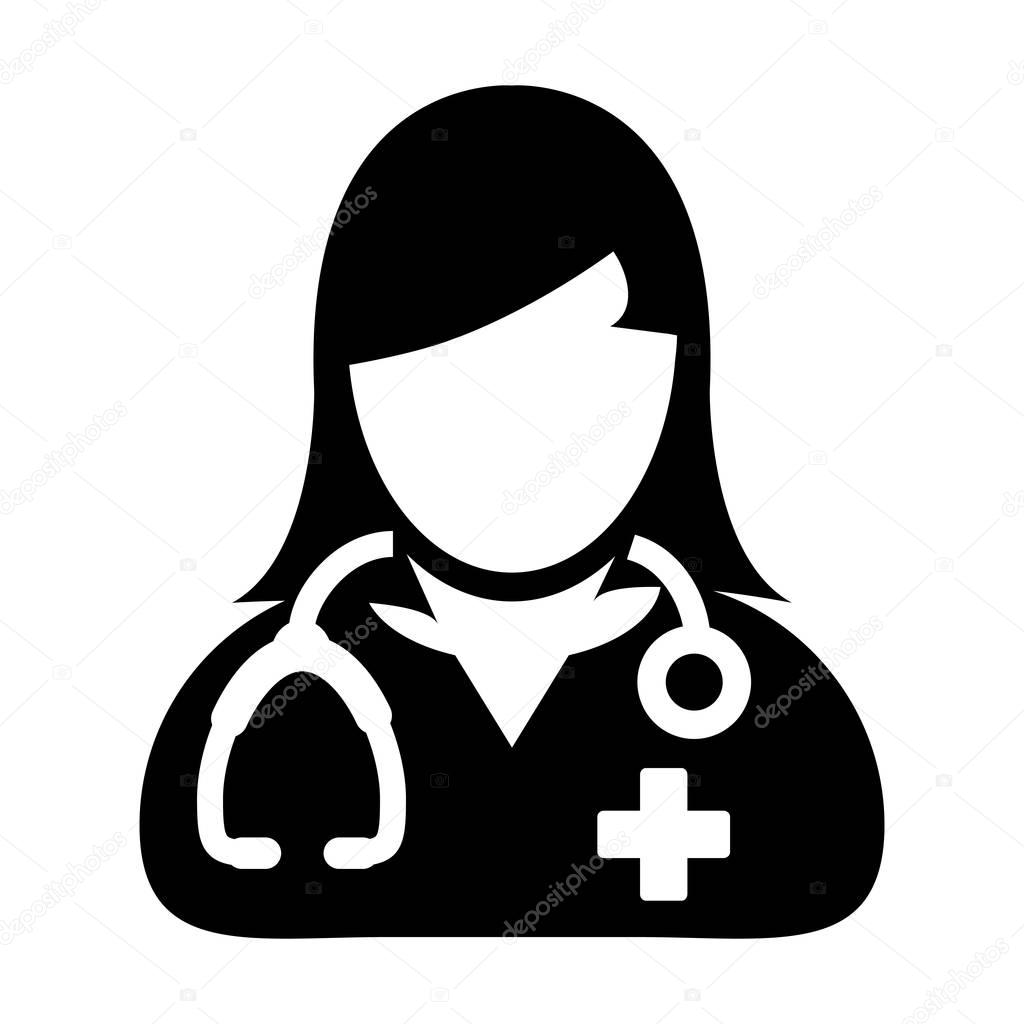Doctor Icon Vector Medical Consultation Female Physician Person Avatar With Stethoscope and Cross Glyph Symbol Pictogram illustration