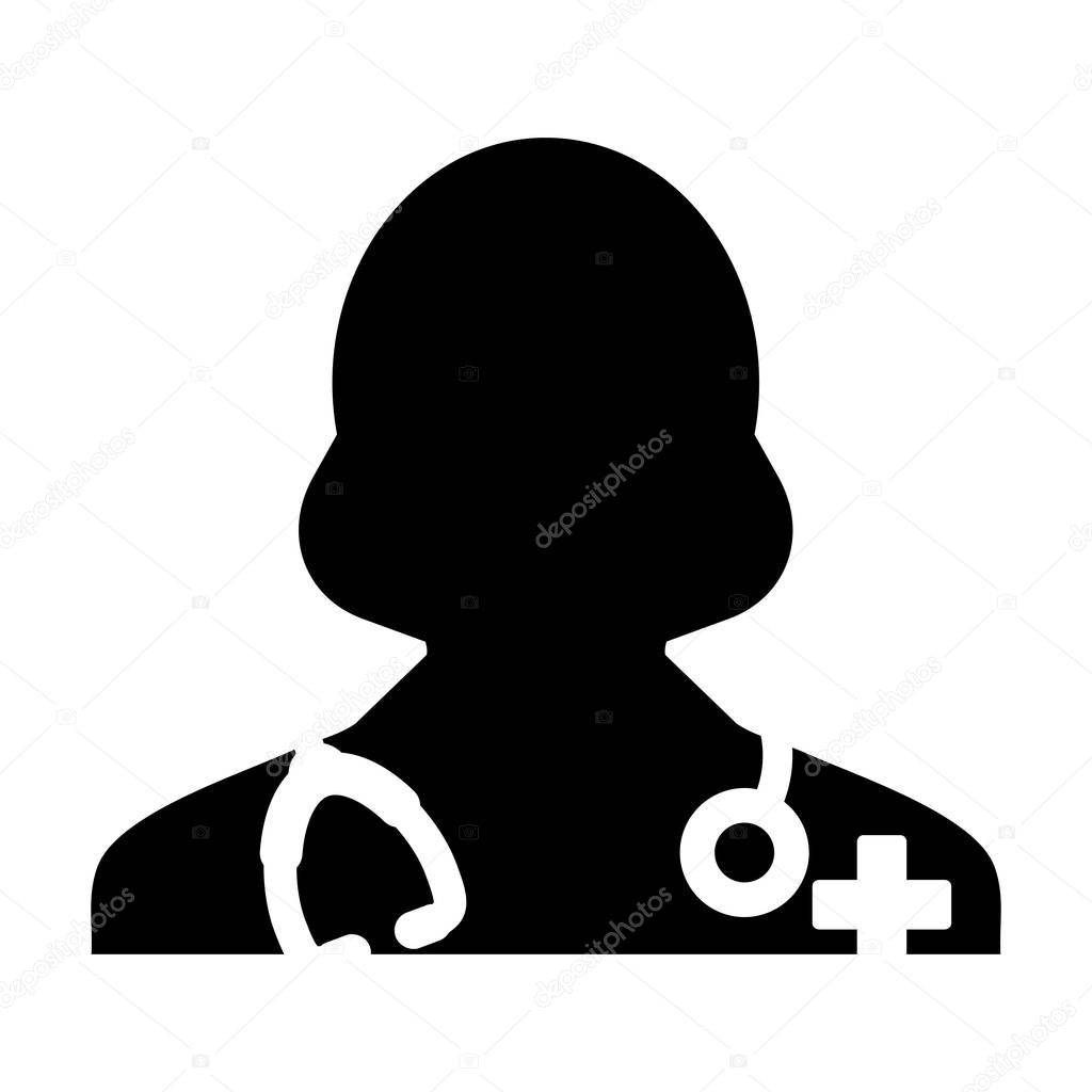 Doctor Icon Vector Medical Consultation Female Physician Person Avatar With Stethoscope and Cross Glyph Symbol Pictogram illustration