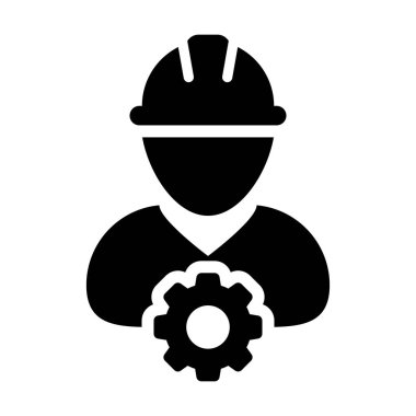 Hizmet simge vektör erkek kişi işçi Avatar profiliyle Dişli Dişli çark glif piktogram sembol çizimde