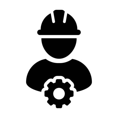 Hizmet simge vektör erkek kişi işçi Avatar profiliyle Dişli Dişli çark glif piktogram sembol çizimde