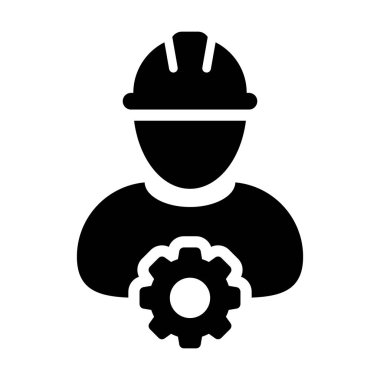 Hizmet simge vektör erkek kişi işçi Avatar profiliyle Dişli Dişli çark glif piktogram sembol çizimde