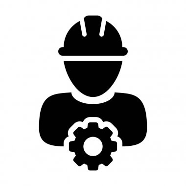 Hizmet simge vektör erkek kişi işçi Avatar profiliyle Dişli Dişli çark glif piktogram sembol çizimde