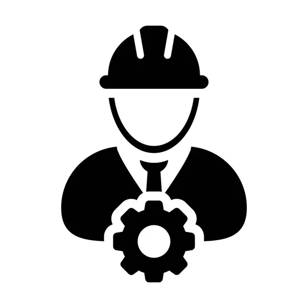 Servicio Icono Vector Hombre Persona Trabajador Avatar Perfil con engranaje Rueda de engranaje en Glifo Pictograma Símbolo ilustración — Vector de stock