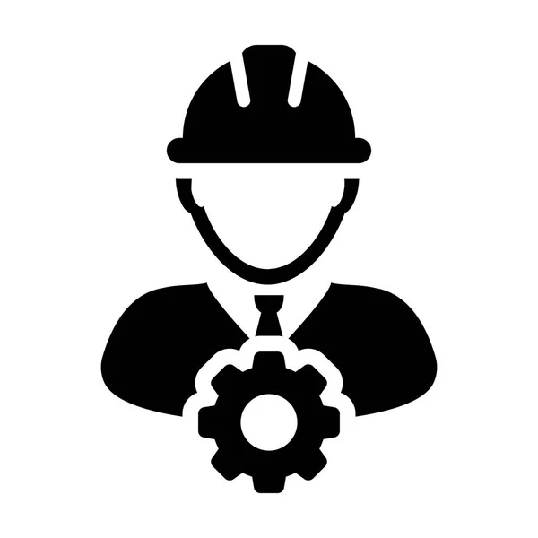 Perfil de Avatar do trabalhador masculino do vetor do ícone do serviço com roda da engrenagem na ilustração do símbolo do pictograma de Glyph —  Vetores de Stock
