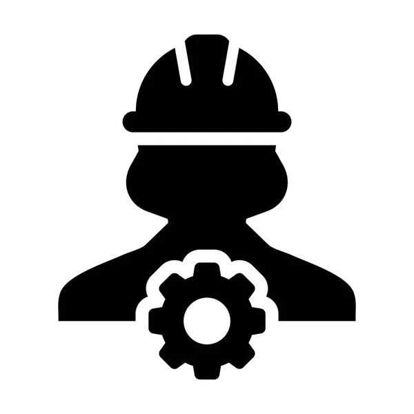 Icône de service Vecteur Femme Travailleur Profil Avatar avec roue dentée dans le pictogramme de glyphe Illustration de symbole — Image vectorielle