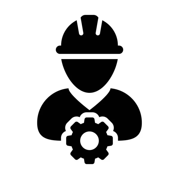 Servizio Icona Vettore Uomo Persona Lavoratore Avatar Profilo con ingranaggio Cog Wheel in Glyph Pittogramma Simbolo illustrazione — Vettoriale Stock